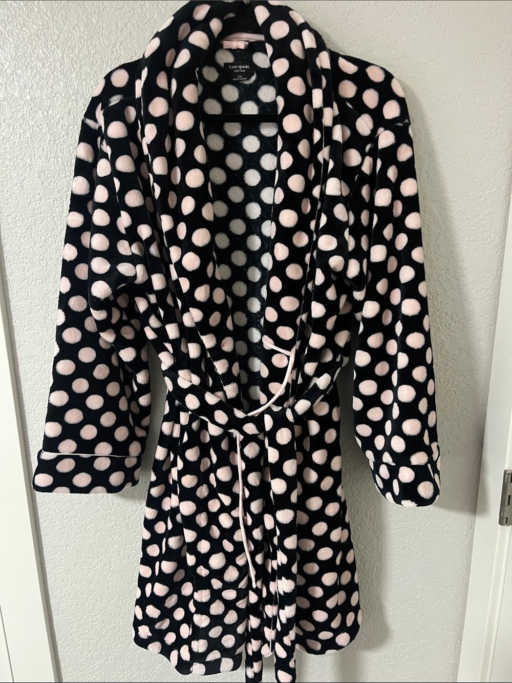 kate spade Black Robe with Light Pink Polka Dots